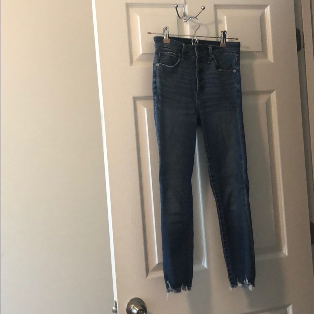Abercrombie high waisted ankle jeans.